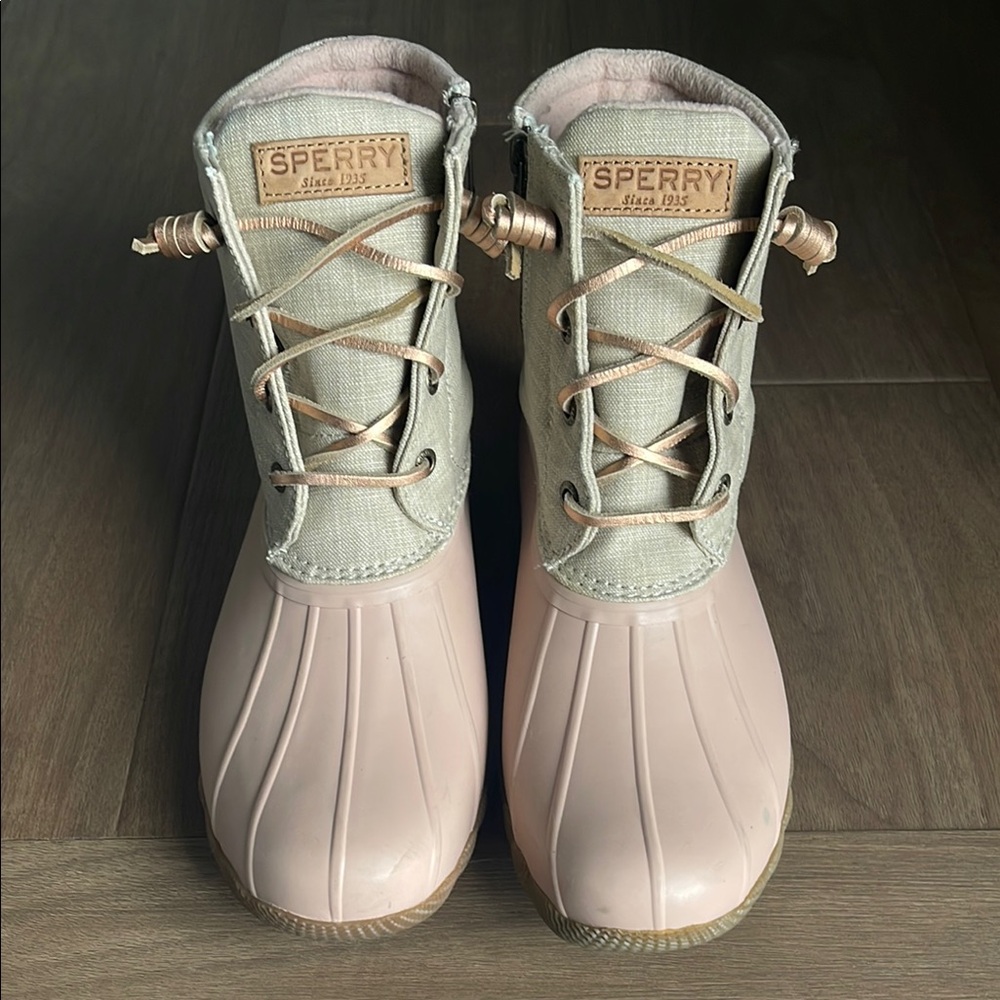 Sperry Duck Boots in Pink and Tan